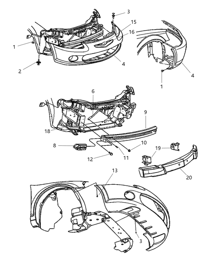2004 Chrysler Sebring Sedan & Convertible Fascia, Front Diagram