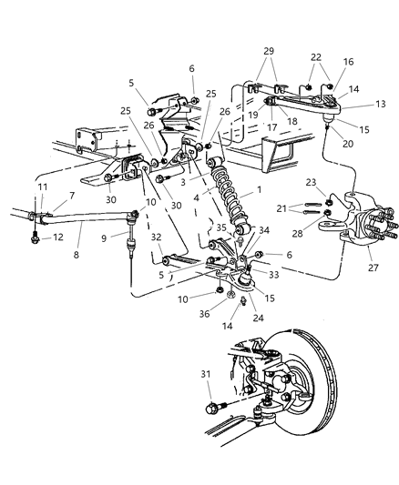 1998 Dodge Viper Suspension - Front Diagram