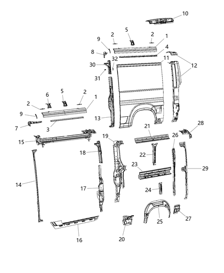 2017 Ram ProMaster 1500 Panels Body Side Diagram 1