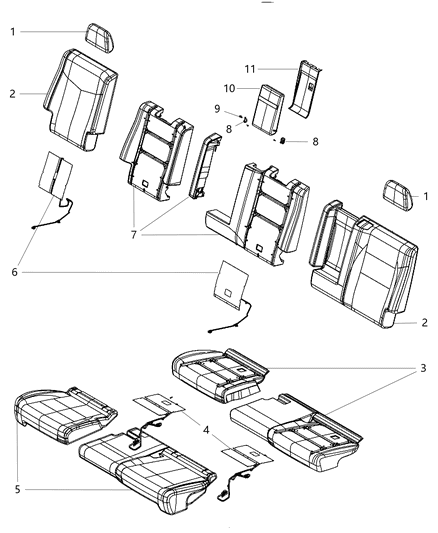 2011 Dodge Durango HEADREST-Second Row Diagram for 1UP091D3AA