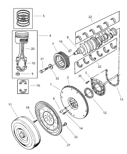 1999 Dodge Ram 3500 Crankshaft , Piston & Torque Converter Diagram 3