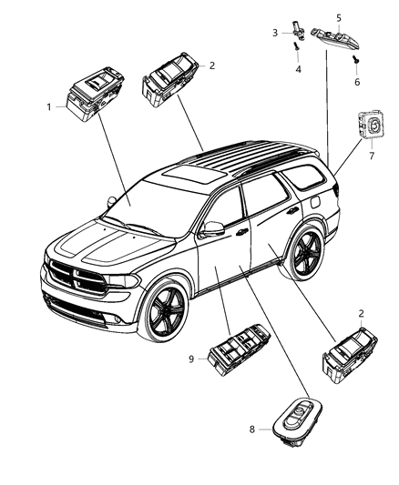 2018 Dodge Durango Switches - Doors & Liftgate Diagram