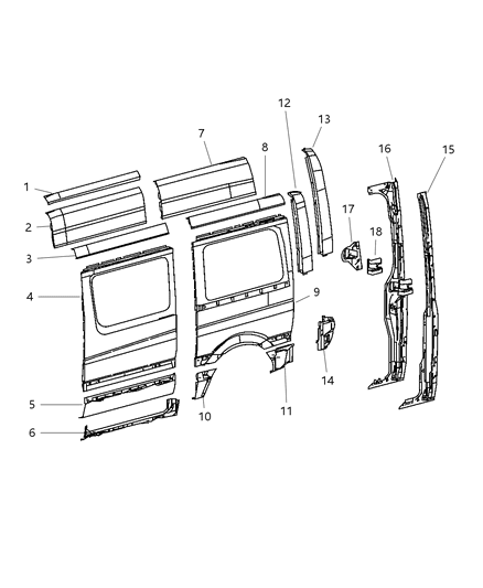 2008 Dodge Sprinter 3500 Panel-Body Side Rear Diagram for 68008482AA