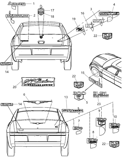 2008 Dodge Magnum Nameplate Diagram for 68021295AA