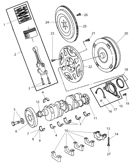 2007 Dodge Ram 3500 Crankshaft Pistons & Flywheel & Torque Converter Diagram 1