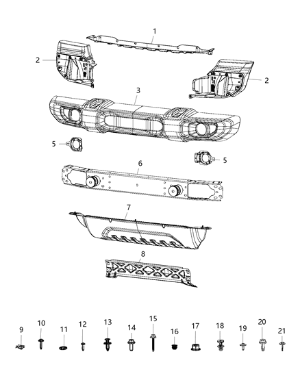 2020 Jeep Gladiator Beam-Front Bumper Diagram for 68352789AC