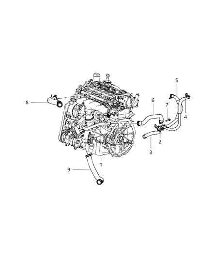 2005 Chrysler PT Cruiser Coolant Tubes & Hose Diagram