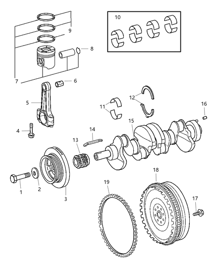 2005 Chrysler PT Cruiser Crankshaft , Piston , Torque Converter And Drive Plate Diagram 2