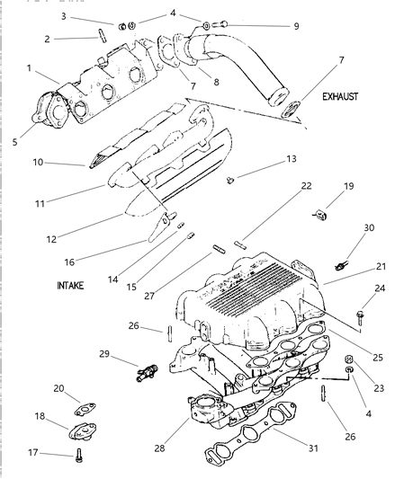 1998 Dodge Grand Caravan Manifolds - Intake & Exhaust Diagram 2