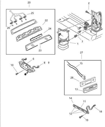 2000 Dodge Ram 2500 Quad & Club Cab Lamps - Rear Diagram