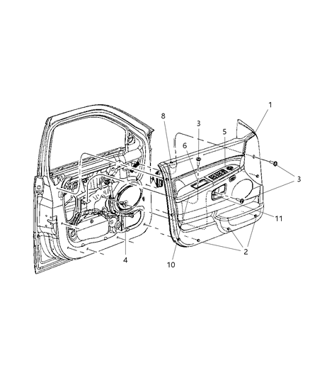 2010 Jeep Grand Cherokee Front Door Trim Armrest Diagram for 1PE901J1AA