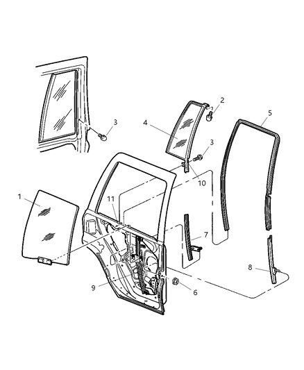 2003 Jeep Grand Cherokee Channel-Rear Door Glass Lower Diagram for 55137102AA