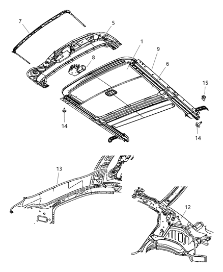 2012 Chrysler 200 Sunroof Glass & Component Parts Diagram