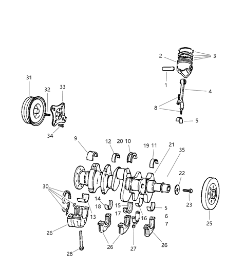 1997 Dodge Ram Wagon Crankshaft , Piston & Torque Converter Diagram 1