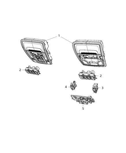 2019 Ram 1500 Switch-Overhead Console Diagram for 6EM271L1AC