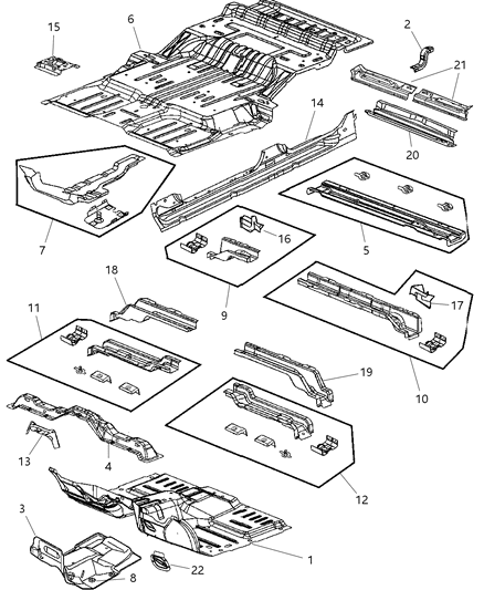 2009 Chrysler Aspen Pan-Floor Diagram for 55364701AA