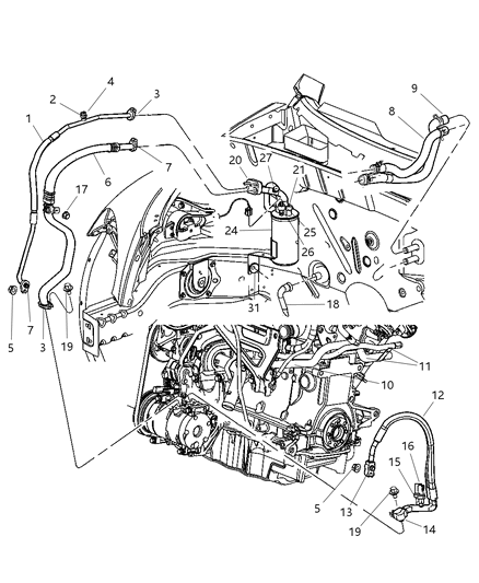 2007 Chrysler PT Cruiser Line-A/C Suction Diagram for 5058001AF