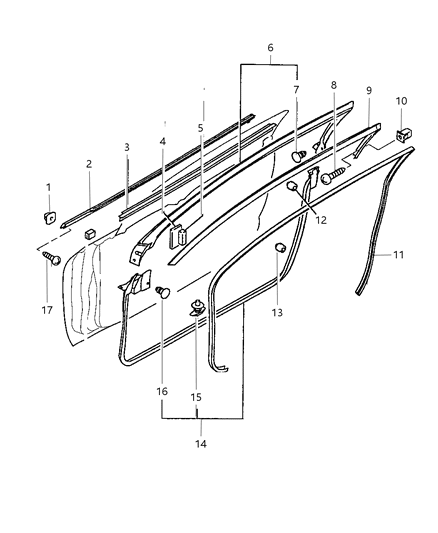 1998 Dodge Avenger Door, Front Weatherstrips & Seal Diagram