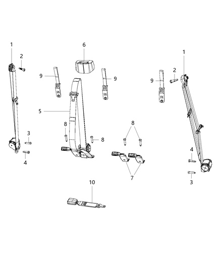 2018 Ram 1500 Seat Belts - Rear, Quad Cab Diagram