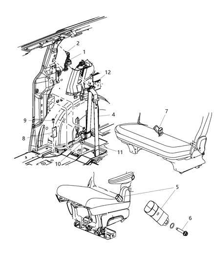 2012 Chrysler Town & Country Seat Belt Second Row Diagram