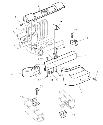 2000 Jeep Wrangler Bumper, Front Diagram