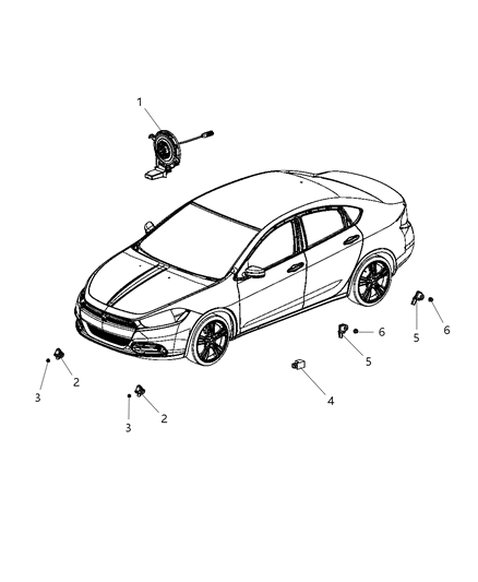2016 Dodge Dart Air Bags Modules, Impact Sensors & Clock Spring Diagram