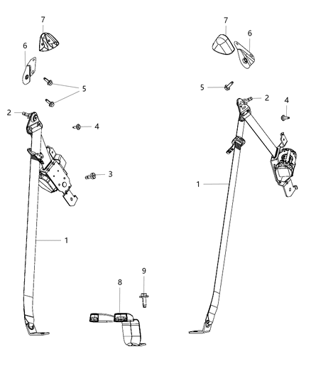 2020 Dodge Journey Seat Belts, Third Row Diagram