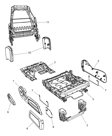 2008 Chrysler PT Cruiser Adjusters, Recliners & Shields - Passenger Seat - Manual Diagram