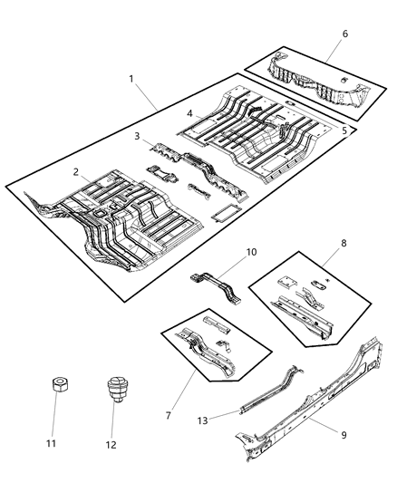 2015 Ram 1500 Pan-Front Floor Diagram for 68095922AE