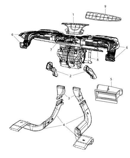 2009 Dodge Caliber Duct-Air Outlet Distribution Diagram for 5058144AC