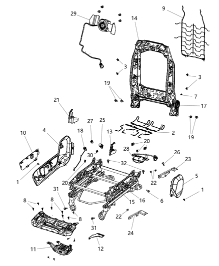 2010 Dodge Ram 3500 Adjusters, Recliners & Shields - Passenger Seat Diagram