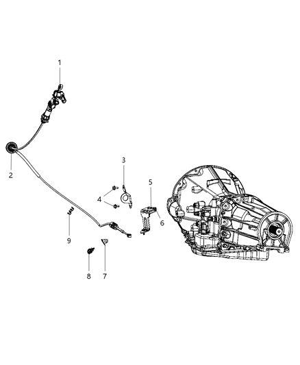 2008 Dodge Durango Gearshift Lever , Cable And Bracket Diagram 1