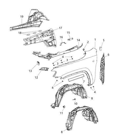 2021 Jeep Grand Cherokee Fender Diagram for 68083019AE