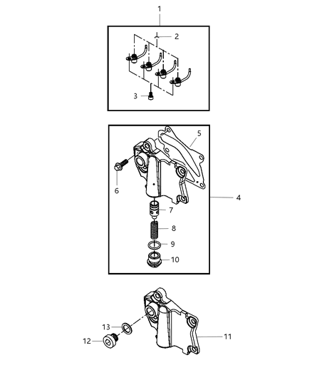 2007 Jeep Wrangler Engine Oiling Pump , Oil Filter & Oil Cap Oil Cooler & Oil Jet Valve Diagram 2