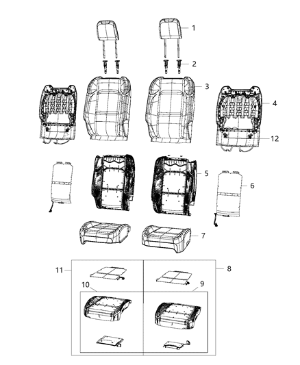 2019 Jeep Wrangler Front Seat Back Cover Diagram for 6PW72TX7AE