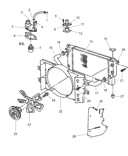 1999 Dodge Ram 3500 Radiator & Related Parts Diagram 2