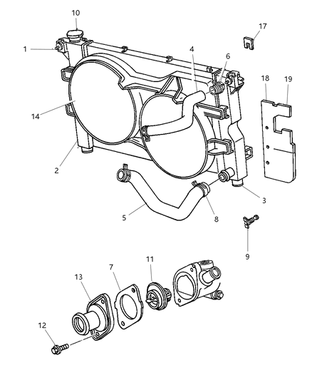 1997 Chrysler Town & Country Radiator & Related Parts Diagram 1