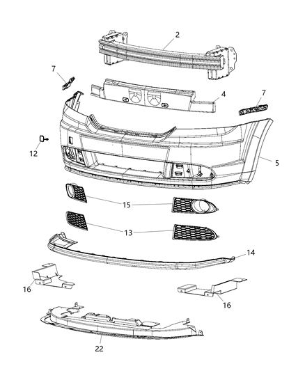 2019 Dodge Journey Fascia, Front Diagram 2