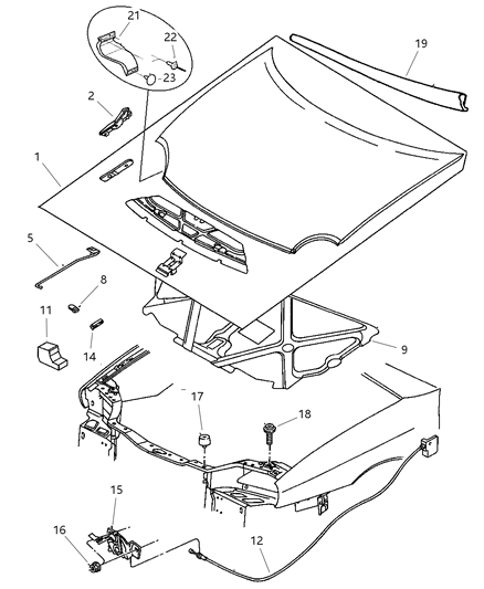 1998 Dodge Neon Cable Hood Latch Diagram for 4658909
