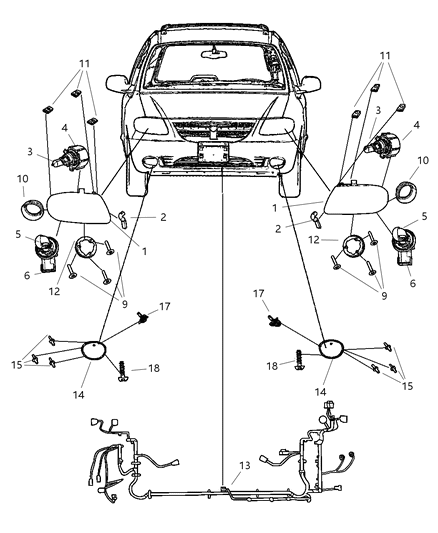 2002 Dodge Grand Caravan Lamps - Front Diagram