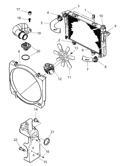 2002 Dodge Ram 2500 Radiator & Related Parts Diagram 1