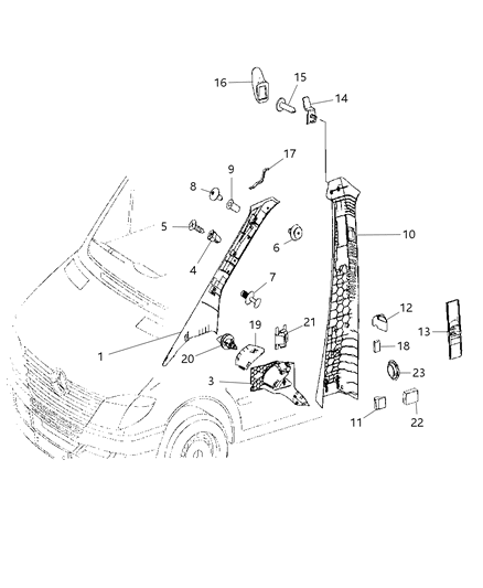 2008 Dodge Sprinter 2500 Panel-B Pillar Diagram for 68014362AA