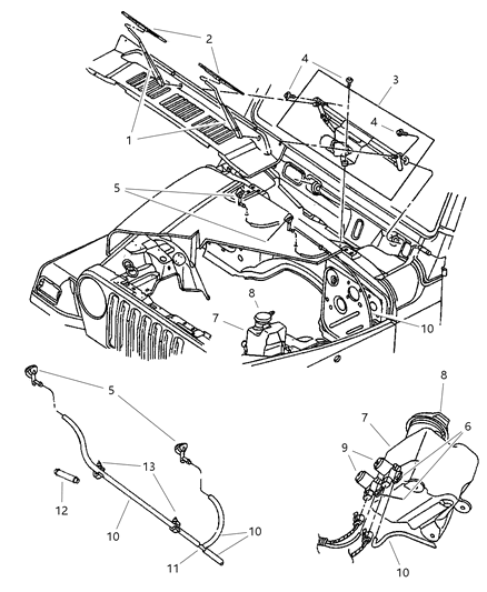 2003 Jeep Wrangler Wiper System Front Diagram