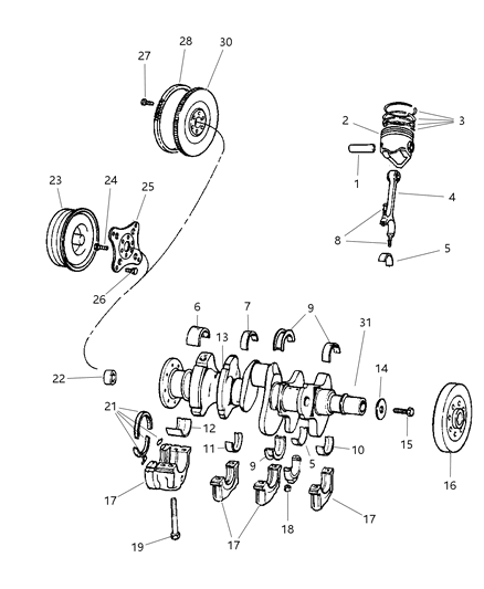 1997 Dodge Dakota Crankshaft , Piston & Torque Converter Diagram 2