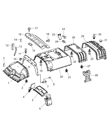 2009 Dodge Sprinter 3500 Headliner - Rail System Headliner Inner Paneling Diagram 1