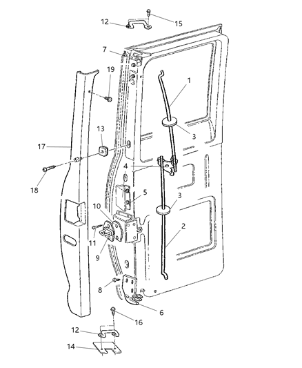 2000 Dodge Ram Wagon Door, Dual Cargo Left Lock & Controls Diagram