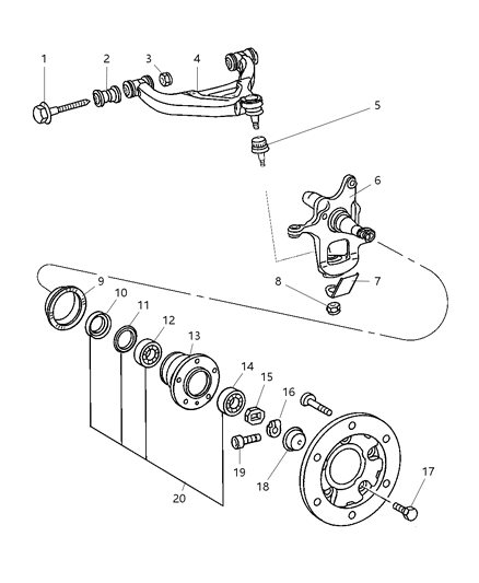 2002 Dodge Sprinter 2500 Front Control Arms, Knuckles, Bearings & Hubs Diagram