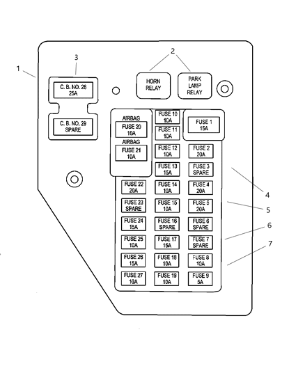 2003 Dodge Dakota Junction Block Relays & Fuses Diagram