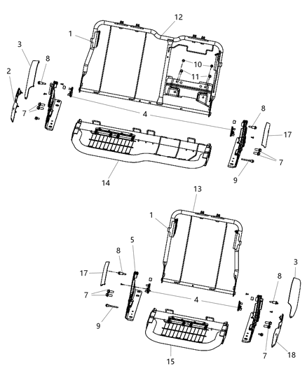 2016 Ram 1500 Crew Cab, Rear Seat Hardware, 60/40 Diagram