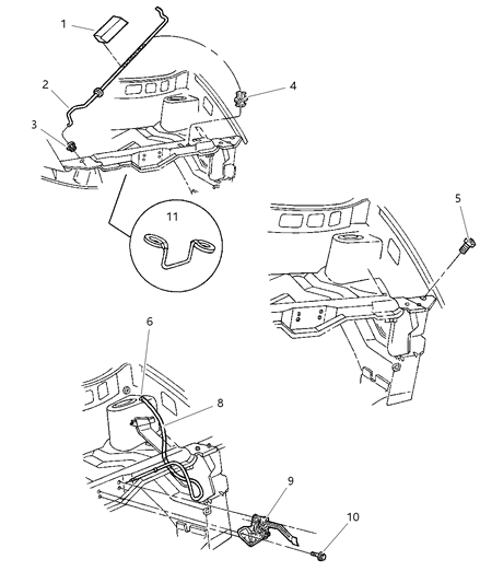 2000 Chrysler Town & Country Hood Release & Related Parts Diagram